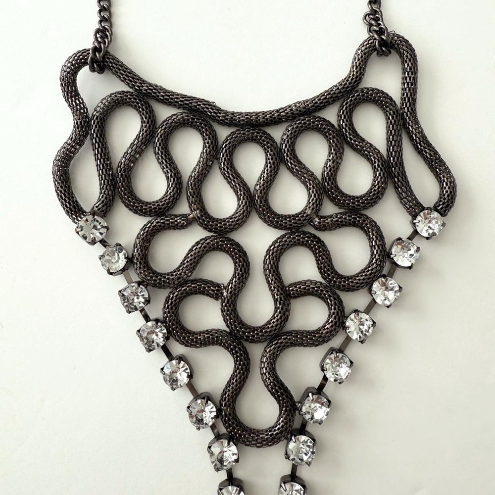 Large Statement Silver Mesh & Clear Rhinestone Bi… - image 3